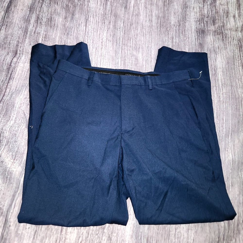 Perry Ellis Portfolio Men's Slim Fit Navy Blue Dress Pants Tailored‎ Trousers 34